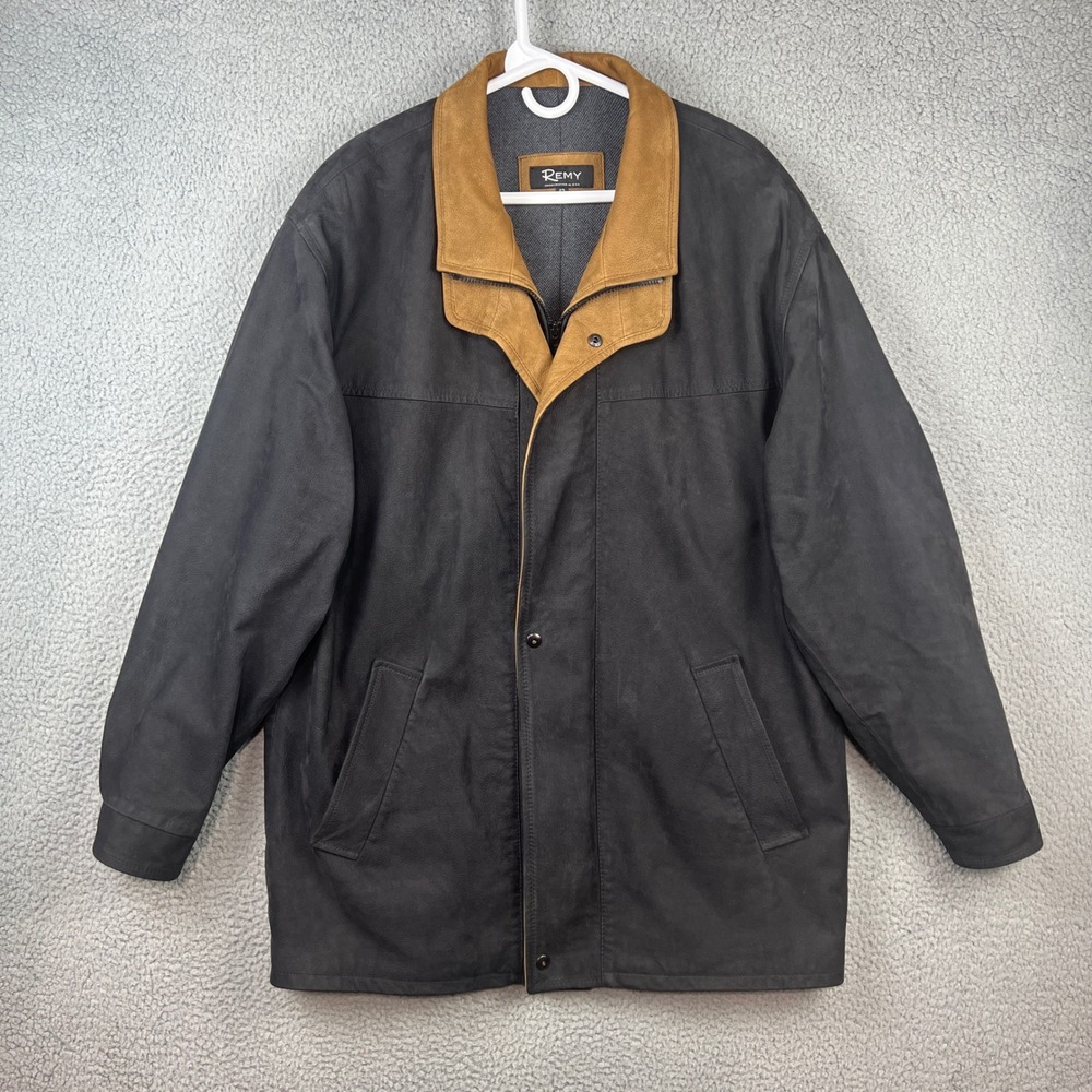 Remy Suede Leather Jacket Mens 42 Grey Tan Handcrafted USA Zip Front Car Coat